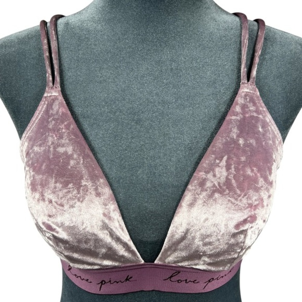 PINK Victoria's Secret Crushed Velvet Strappy Triangle Bralette Mauve Purple M